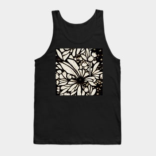 Black and White Vintage Floral Cottagecore Gothic Romantic Flower Peony Rose Leaf Design Tank Top